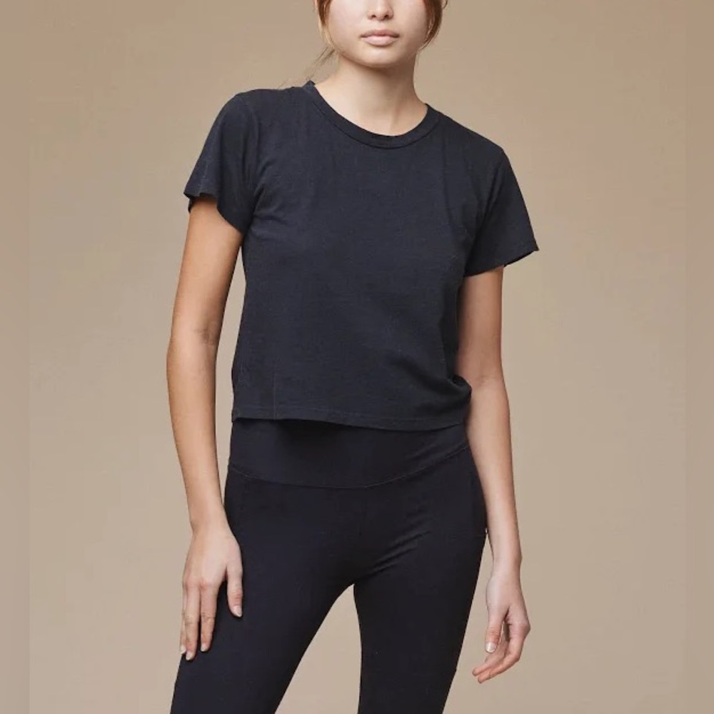 Jungmaven Navy Short Sleeve Cropped Ojai Tee